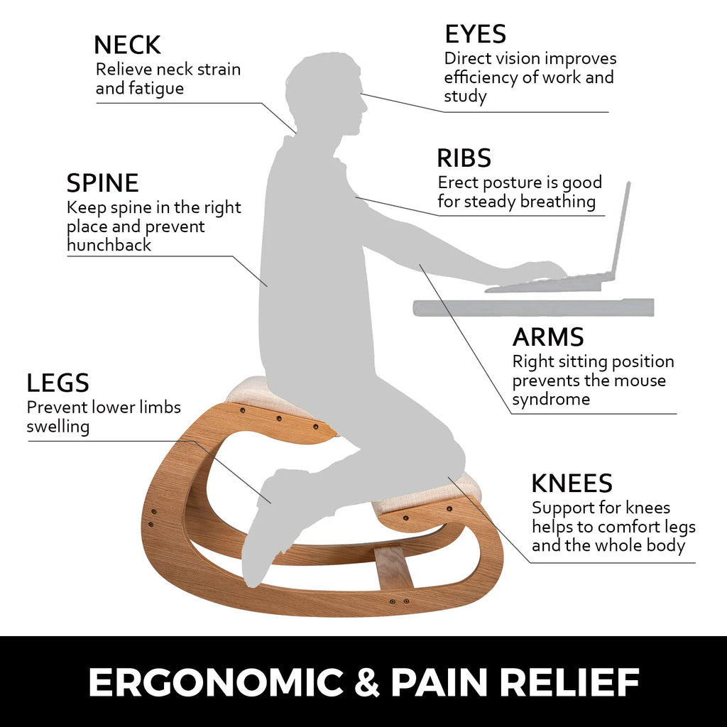 SucceBuy Ergonomic Kneeling Chair Stool W/ Thick Cushion Home Office Chair Improving Body Posture Rocking Wood Computer Chair