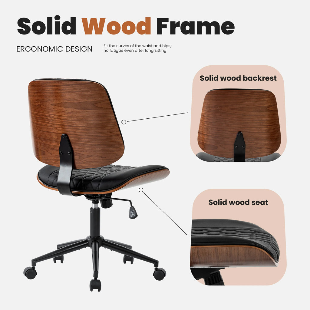 JHK Ergonomic Armless Office Chair Adjustable Height PU Leather Desk Seating with 360 Swivel and Rocking Function Computer Chair
