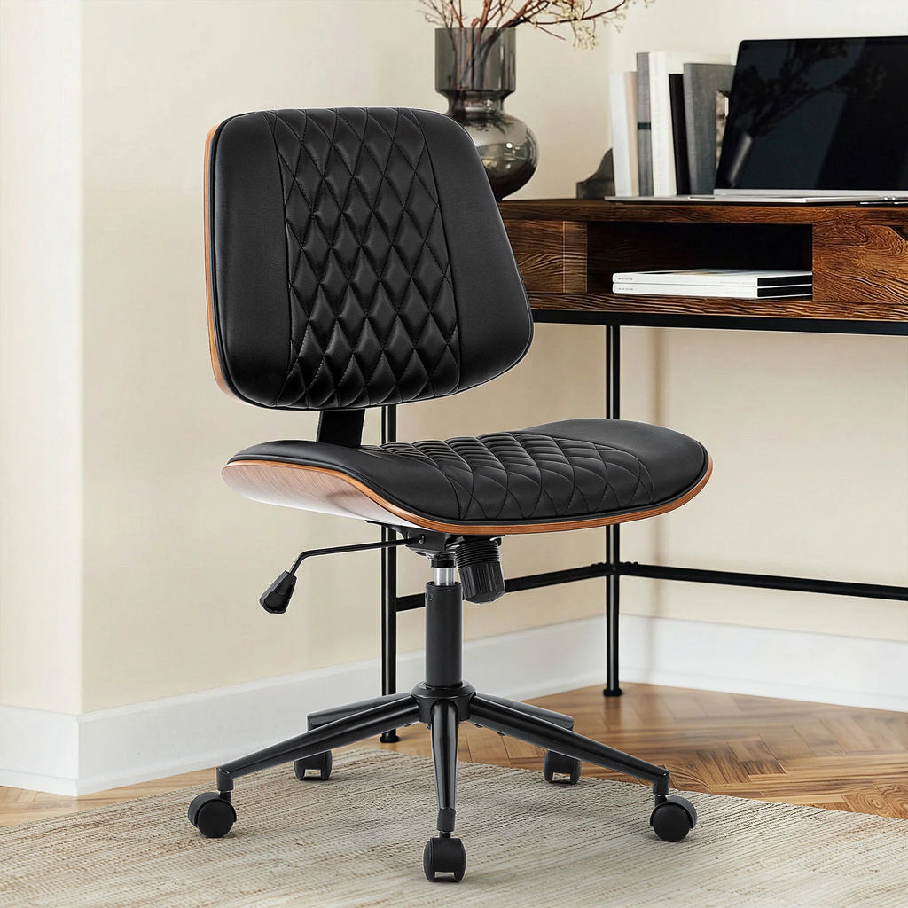 JHK Ergonomic Armless Office Chair Adjustable Height PU Leather Desk Seating with 360 Swivel and Rocking Function Computer Chair