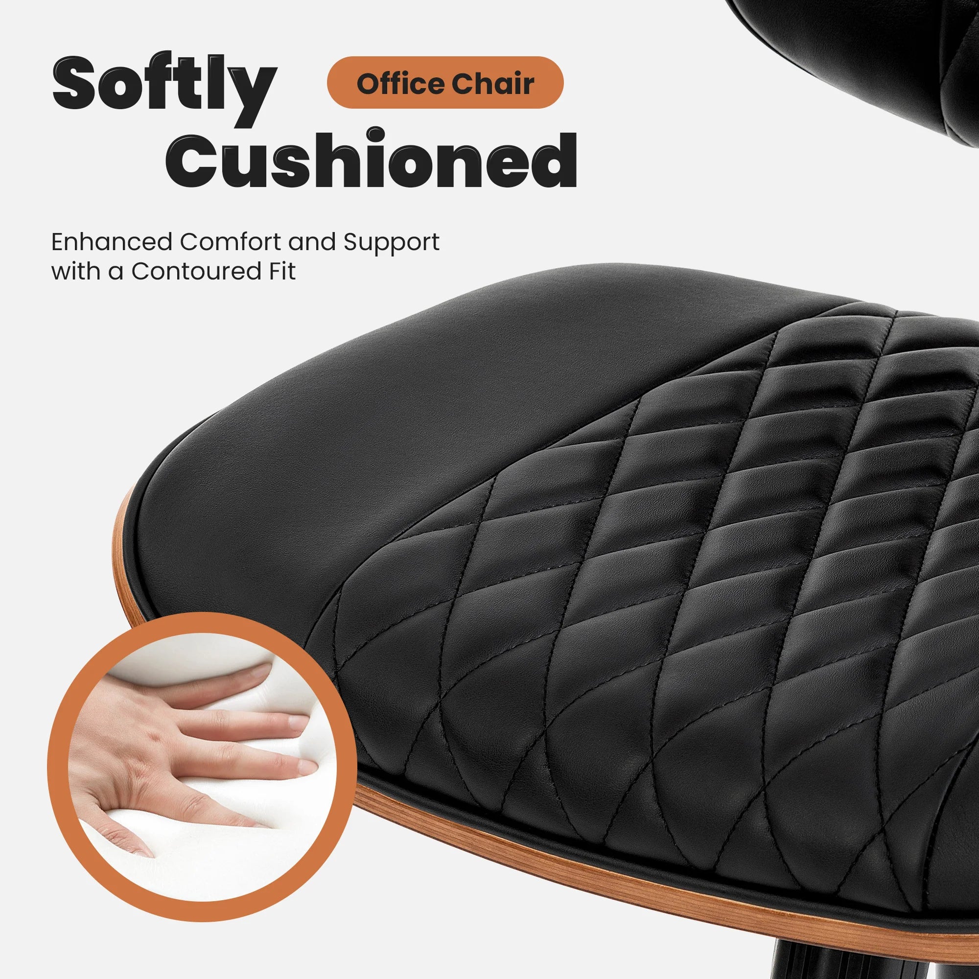 JHK Ergonomic Armless Office Chair Adjustable Height PU Leather Desk Seating with 360 Swivel and Rocking Function Computer Chair